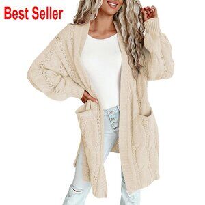 Oversized Long Cardigan Open Front Lantern Sleeves Chic Minimal Elegant Sweater
